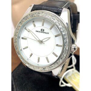 Oceanaut Womens Watch OC1414 Quartz Mother of Pearl Dial Black Leather Band 40mm